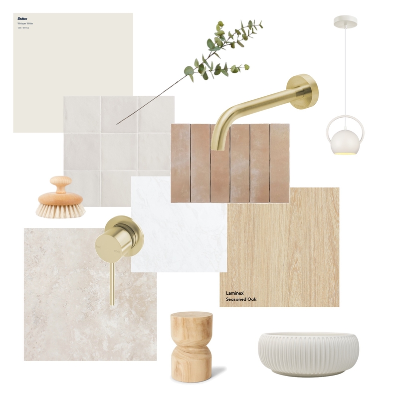 Warm organic Ensuite Flat Lay Mood Board by Five Files Design Studio on Style Sourcebook