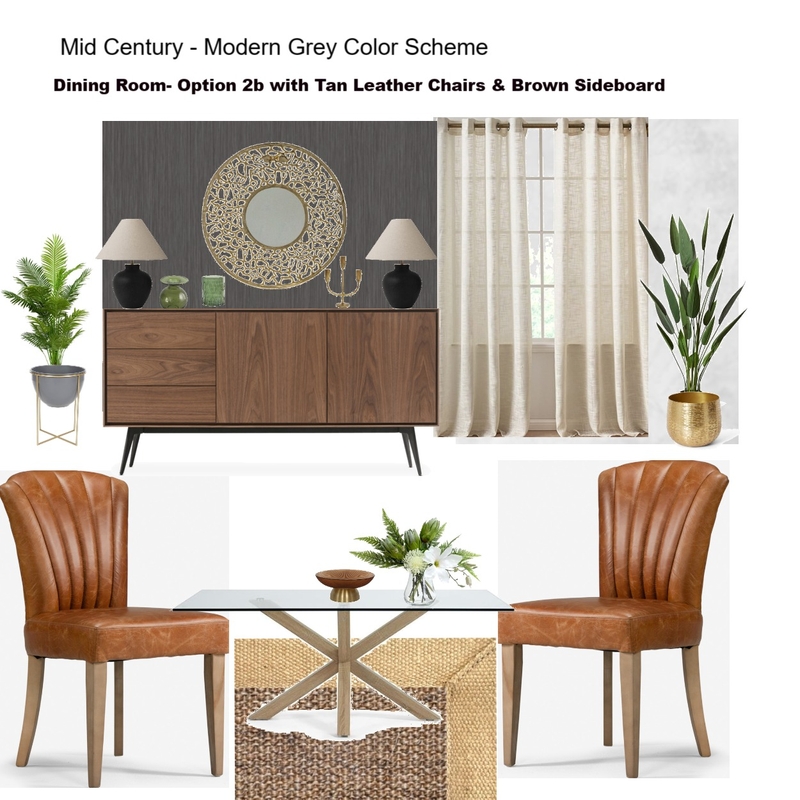 Grey Scheme Color Scheme- Dining Room with off white Curtains, Tan Leather Chairs & Brown Sideboard Mood Board by Asma Murekatete on Style Sourcebook