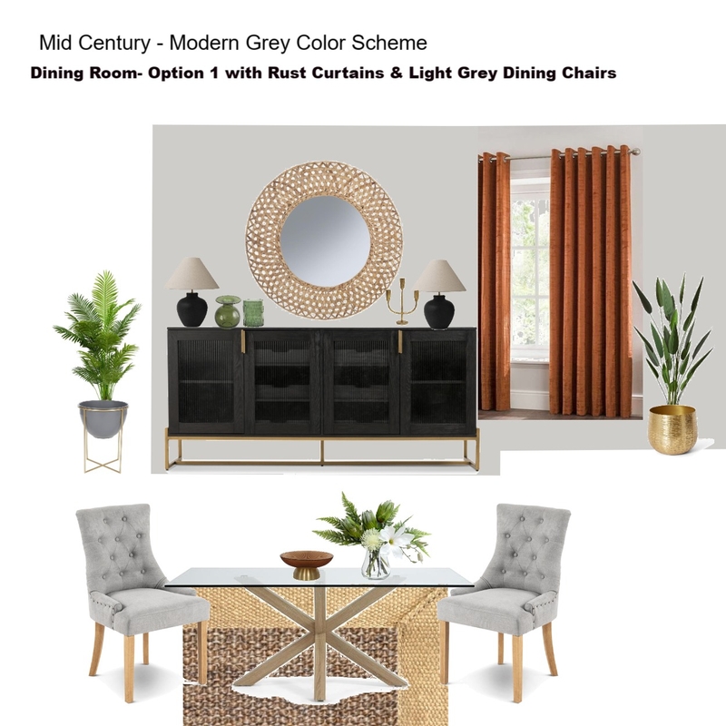 Grey Scheme Color Scheme- Dining Room with Rust Curtains Mood Board by Asma Murekatete on Style Sourcebook