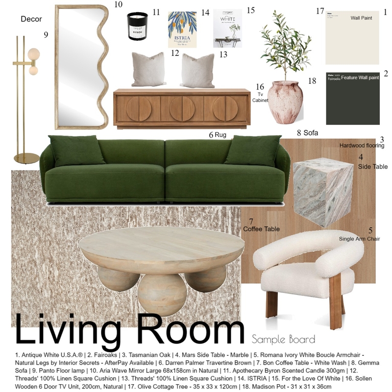 Living Room Sample Board Mood Board by elizabethrhsteel on Style Sourcebook