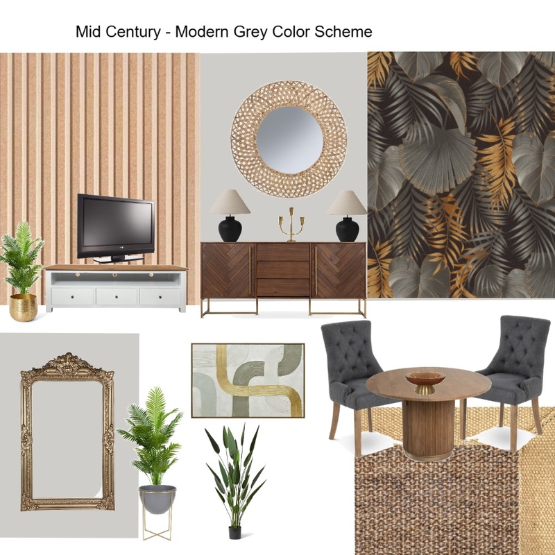 Mid Century Modern Grey Color Scheme with Wallpaper Mood Board by Asma Murekatete on Style Sourcebook