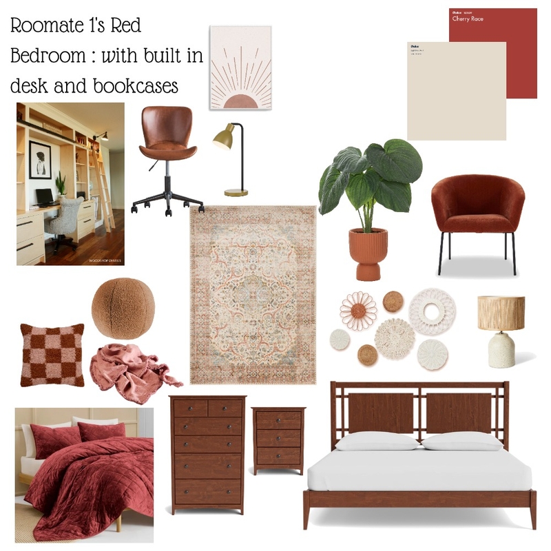 Roomate 1 Red Bedroom Mood Board by Beverly Ladson on Style Sourcebook