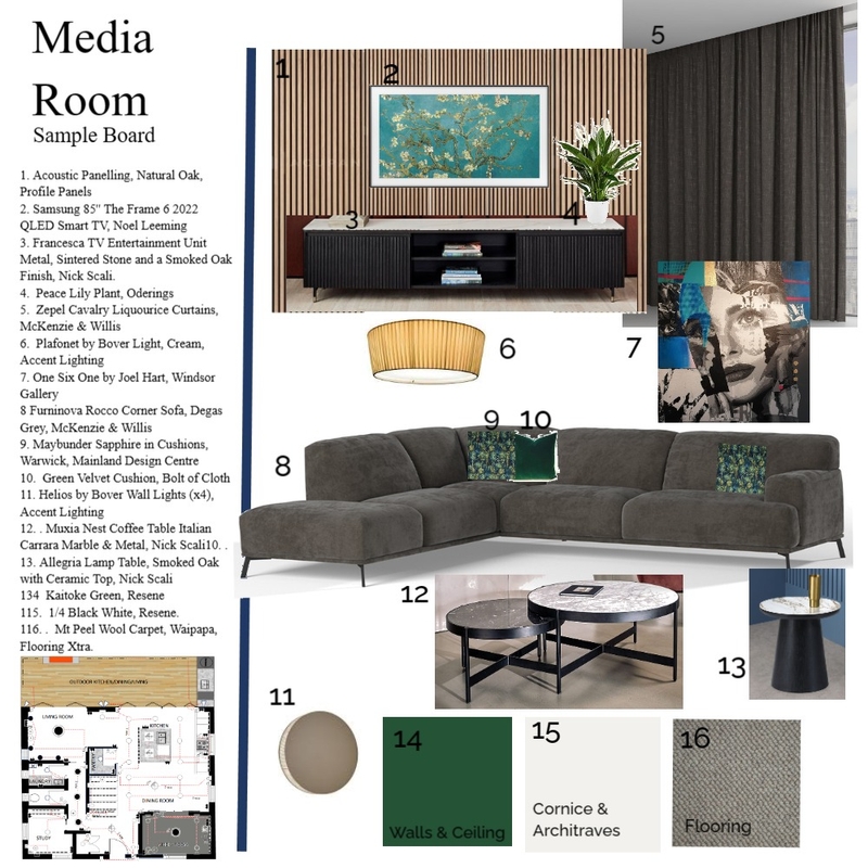 Media Room Sample Board Mood Board by KarenMcMillan on Style Sourcebook