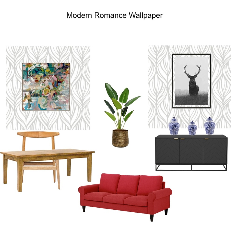 Wallpapered Dining wall Prints Modern Romance Wallpaper- Edith Mood Board by Asma Murekatete on Style Sourcebook
