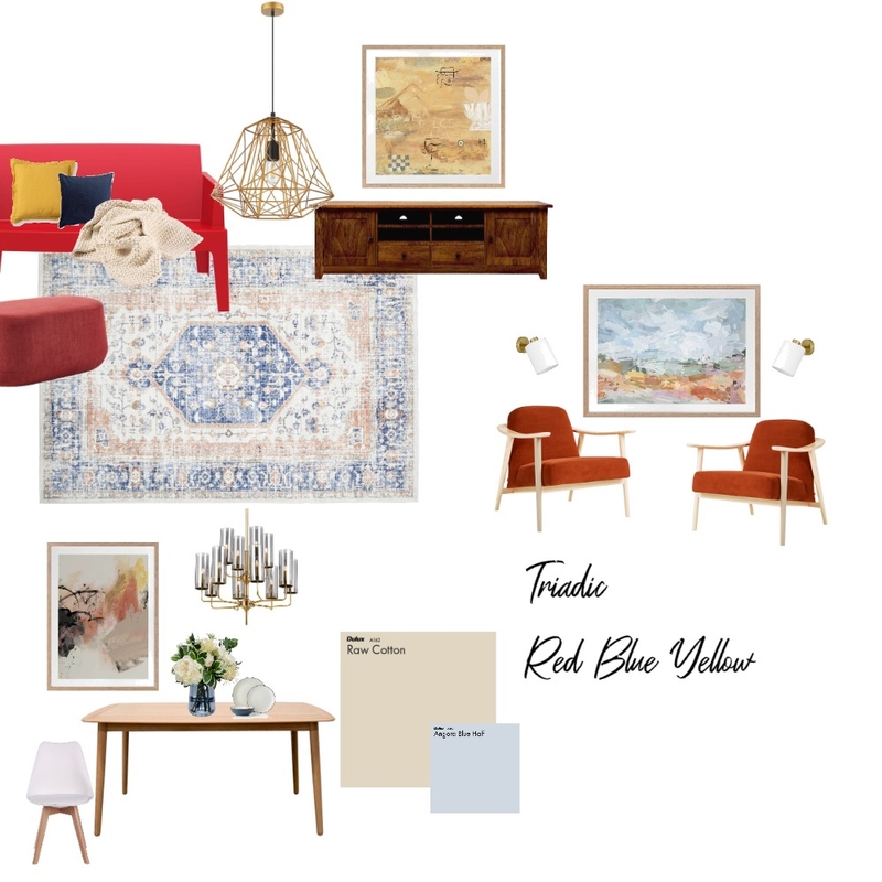 Triadic Red Blue Yellow Mood Board by Anderson Designs on Style Sourcebook