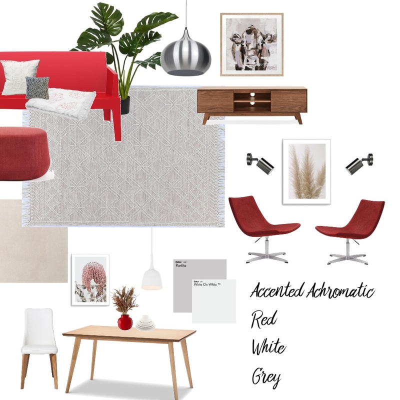 Accented Achromatic Red Mood Board by Anderson Designs on Style Sourcebook