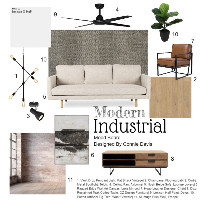 Modern Industrial Living Room Mood Board by Connie Davis on Style Sourcebook