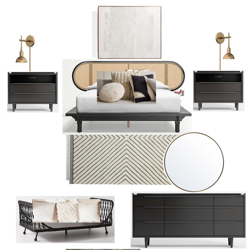 Black and neutral Rattan Bedroom Mood Board by Jennjonesdesigns@gmail.com on Style Sourcebook