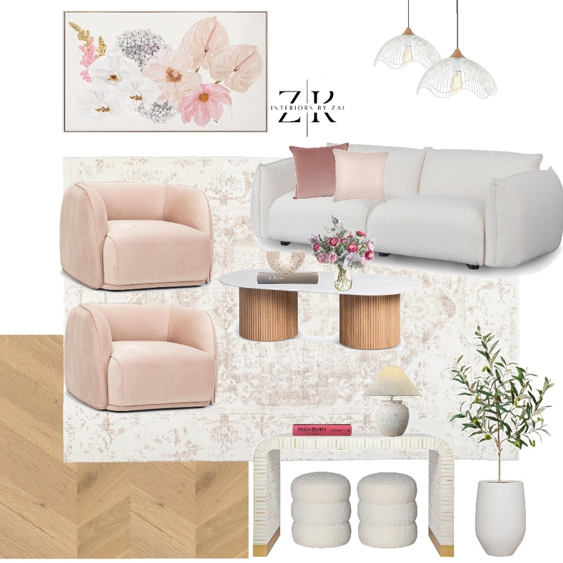 Soft pinks living room Mood Board by Interiors By Zai on Style Sourcebook