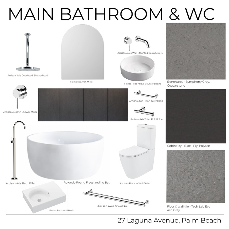 27 Laguna Avenue - Main Bathroom & WC (Dark) Mood Board by Kathleen Holland on Style Sourcebook