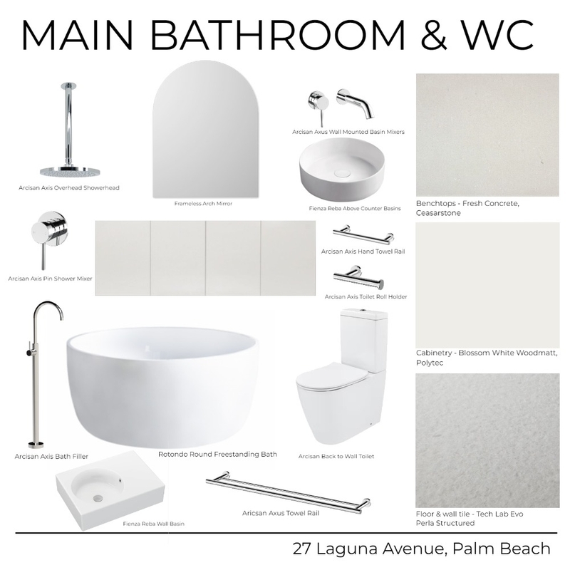 27 Laguna Avenue - Main Bathroom & WC (White) Mood Board by Kathleen Holland on Style Sourcebook