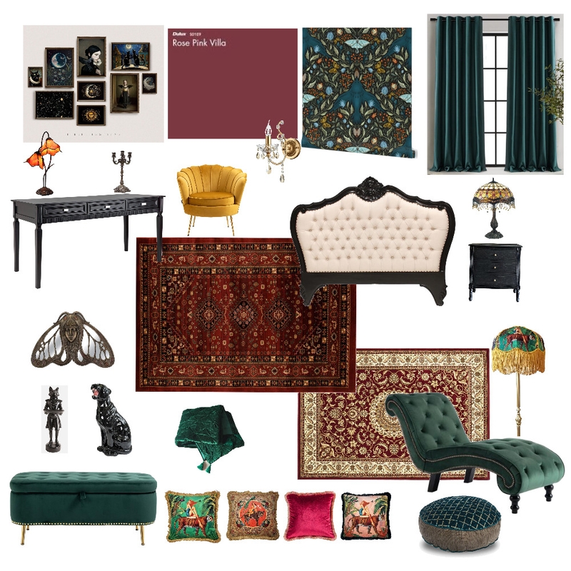 Whimsigoth Sample Board Mood Board by AIMinteriordesign on Style Sourcebook