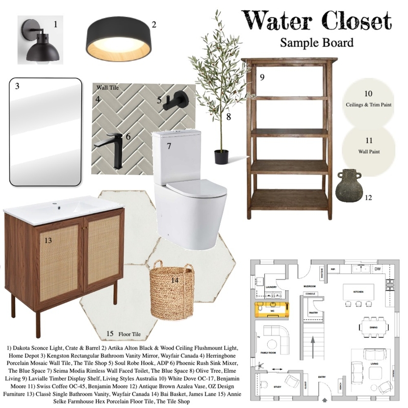 Water Closet Sample Board Mood Board by aferro on Style Sourcebook