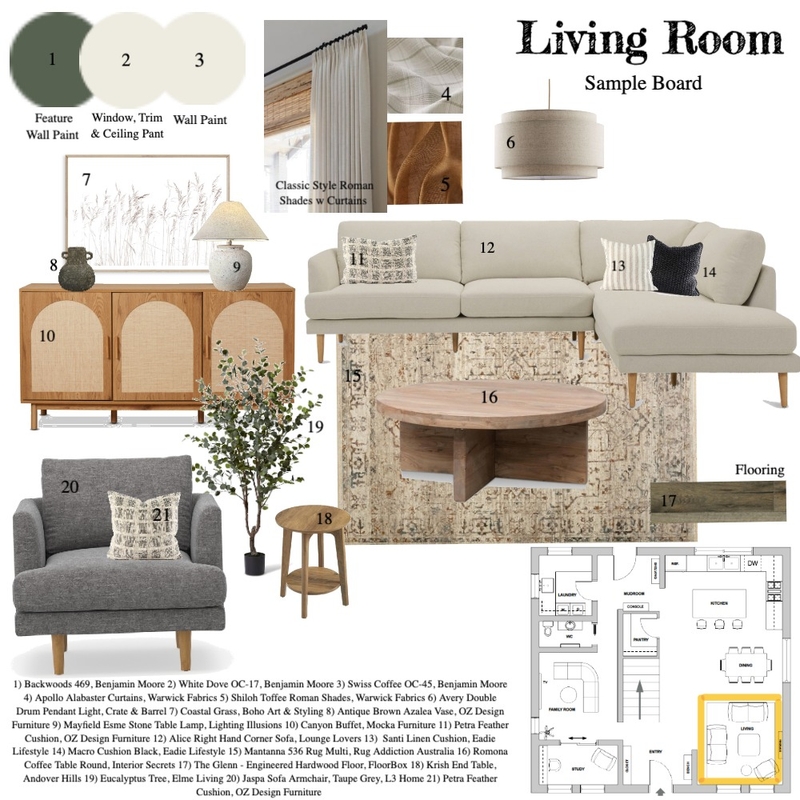 Living Room Sample Board Mood Board by aferro on Style Sourcebook