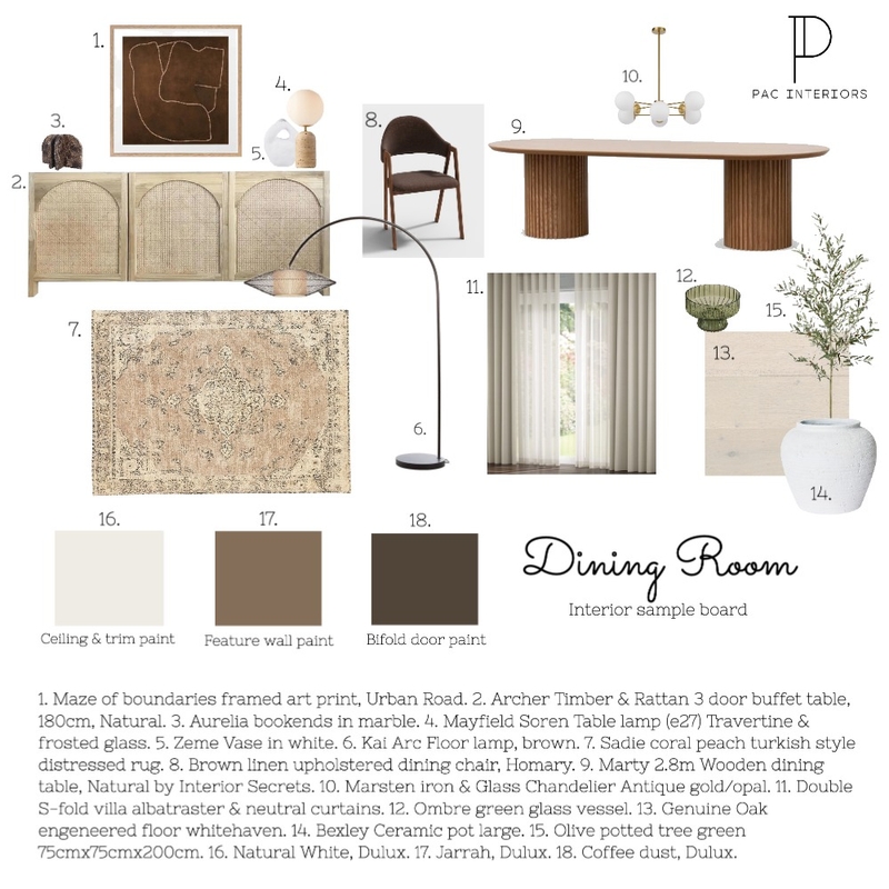 Dining Room Sample board Mood Board by PACINTERIORS on Style Sourcebook