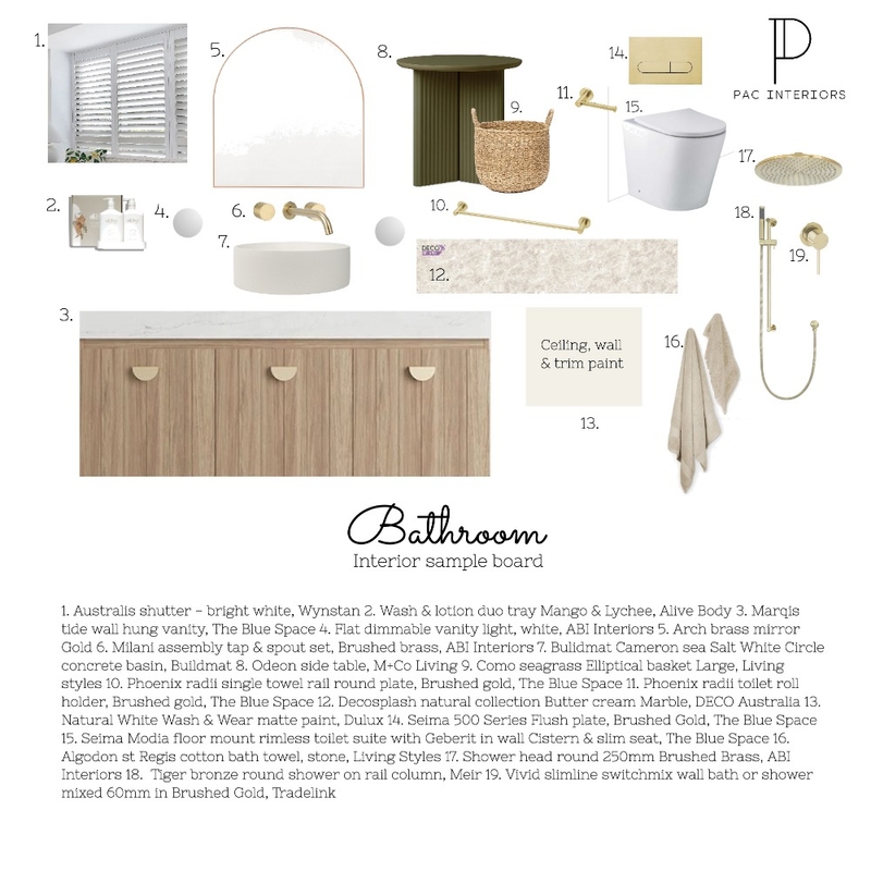 Bathroom sample board Mood Board by PACINTERIORS on Style Sourcebook