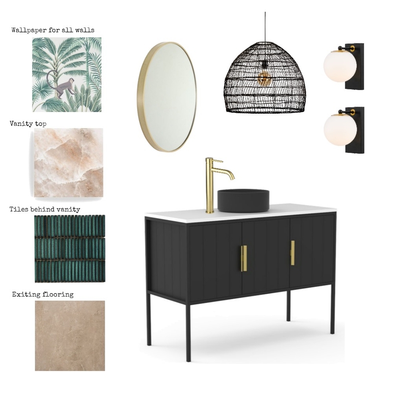 Powder room with black, green and gold Mood Board by martina.interior.designer on Style Sourcebook