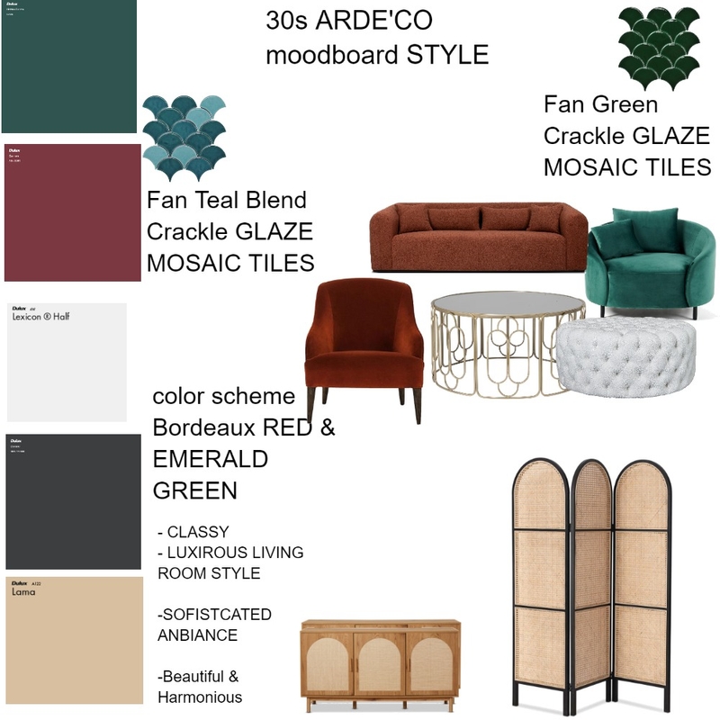 ArDeco 30's century LIVING ROOM Mood Board by PICASSA INTERIOR DESIGN INSPIRATIONS on Style Sourcebook