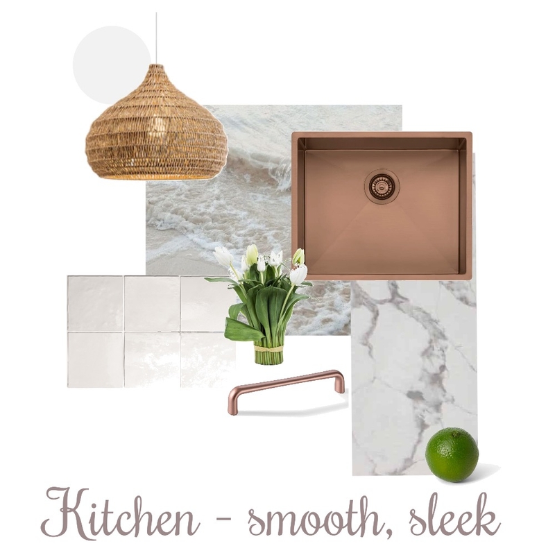 White kitchen with rose gold and rattan accents mood board Mood Board by Jo Steel on Style Sourcebook