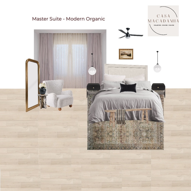 Master Suite - Modern Organic (Fontaine Mode Bed Layla 1 Mirror - Perry Black - Boucle Chair- The Lake District Wall Art) 1 Mood Board by Casa Macadamia on Style Sourcebook