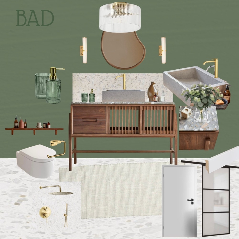 Bathroom Visualization Green + golden Details Mood Board by ChristinaAlbah on Style Sourcebook