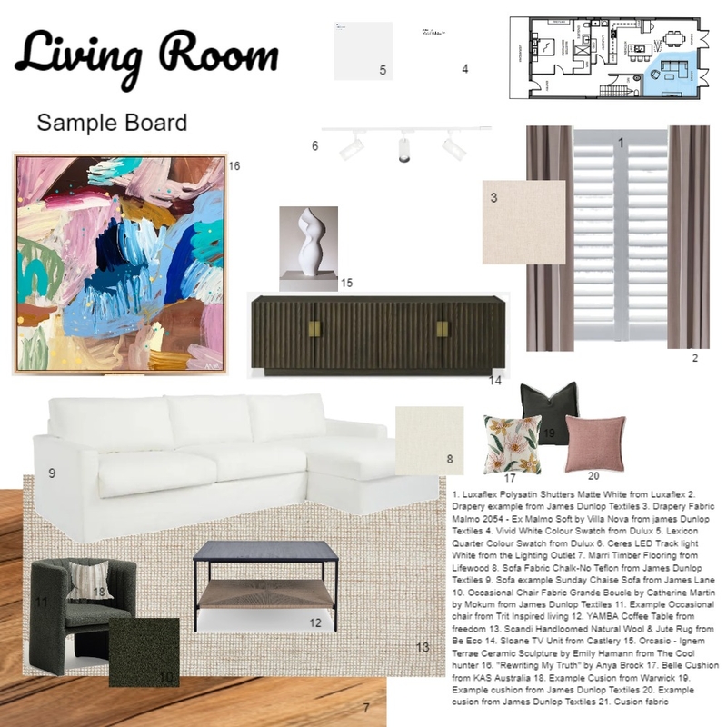 Living Room Sample Board Mood Board by K Designs on Style Sourcebook