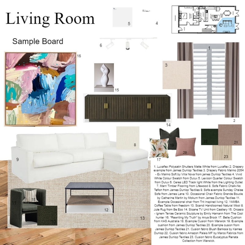 Living Room Sample Board Mood Board by K Designs on Style Sourcebook