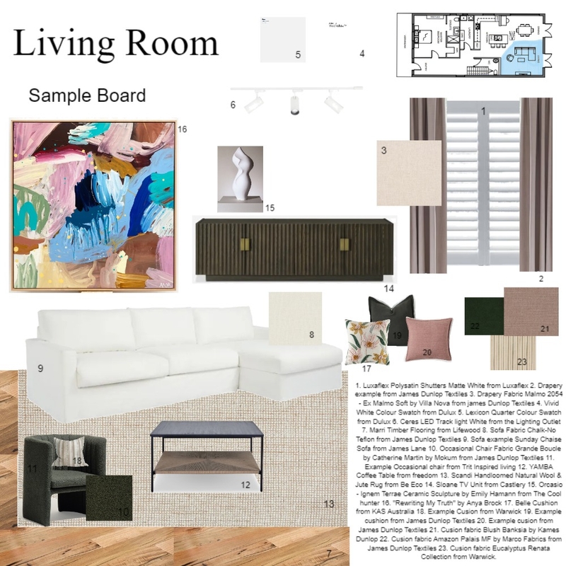 Living Room Sample Board Mood Board by K Designs on Style Sourcebook