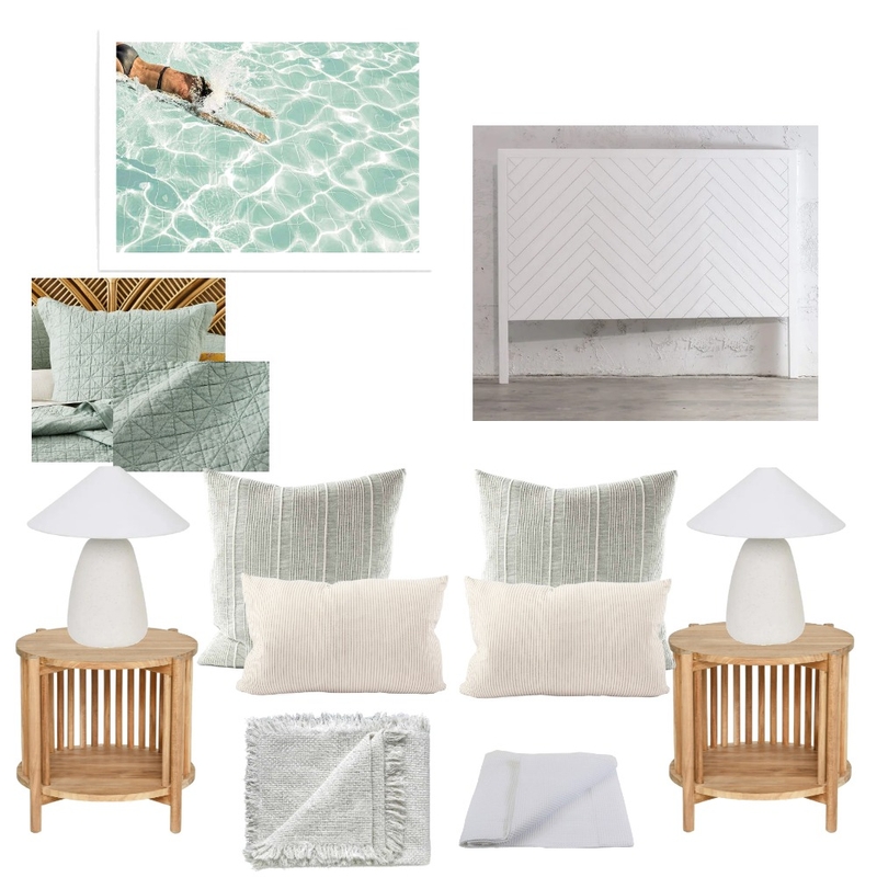 Master bedroom aqua + white timber headboard Mood Board by LaraMcc on Style Sourcebook