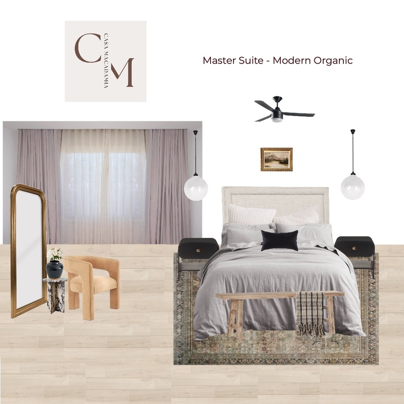 Master Suite - Modern Organic (Fontaine Mode Bed Layla 1 Mirror - Perry Black - Boucle Chair- The Lake District Wall Art) 1 Mood Board by Casa Macadamia on Style Sourcebook