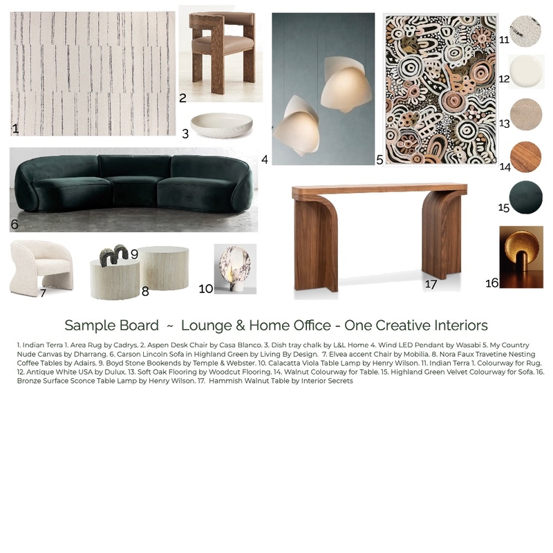 Part A - Sample Board Lounge and Home Office Mood Board by ONE CREATIVE on Style Sourcebook