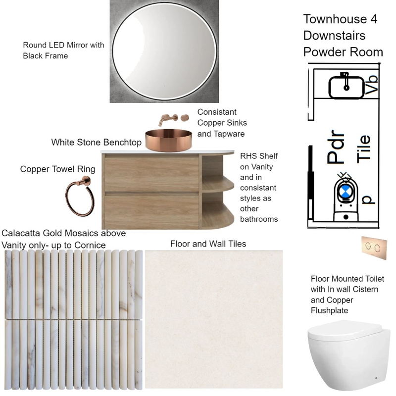 Cheryl Townhouse 4 Downstairs Powder Room Mood Board by staged design on Style Sourcebook