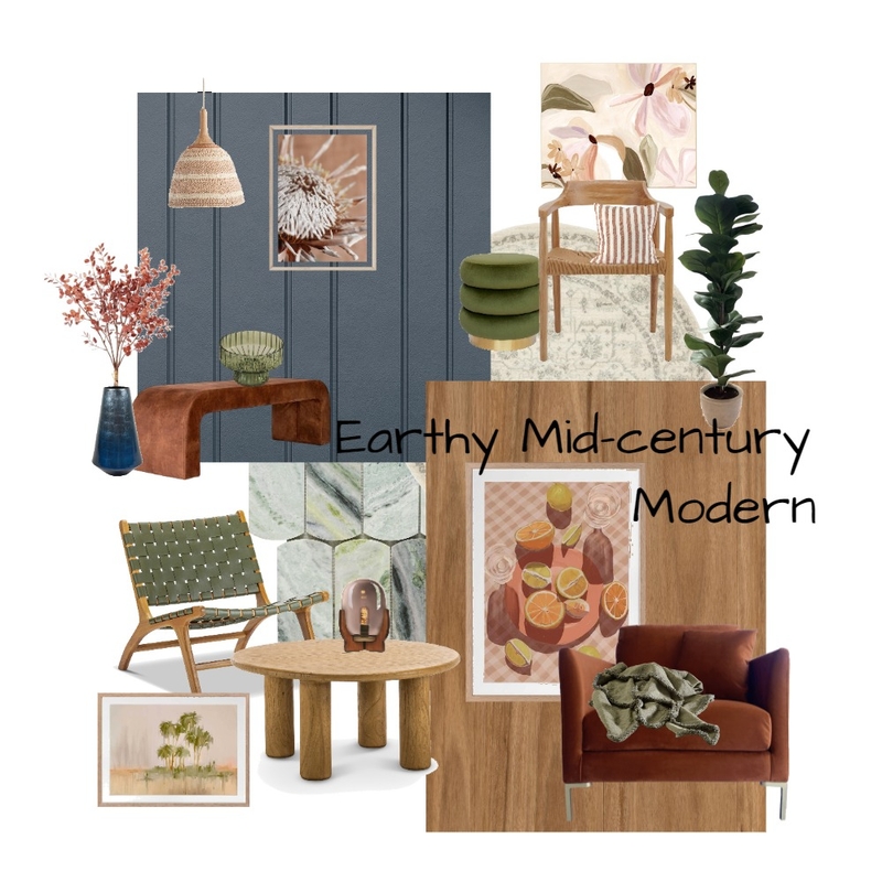 Earthy Mid-century Modern Mood Board by IDIstudentKy on Style Sourcebook