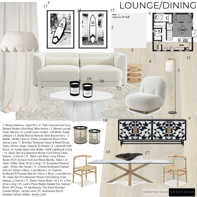 Assignment 9 Lounge/ Dining Area Sample Board Mood Board by Genevieve Chase Interior Design on Style Sourcebook