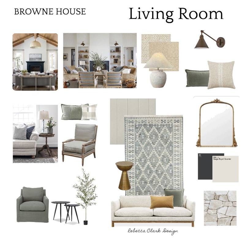 Modern Farmhouse Living Room Mood Board by Rebecca Clark Design on Style Sourcebook