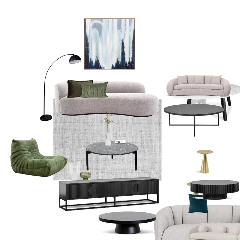 living room upstairs brighton plush couch green chairj diff coffee table charcoal brown cushion Mood Board by Efi Papasavva on Style Sourcebook