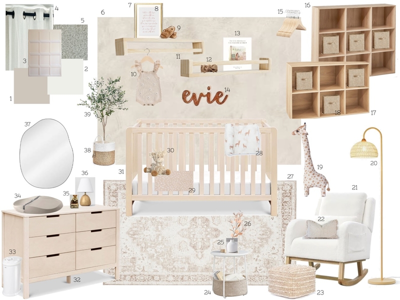 Baby Girl Nursery Sample Board - Assignment 10 - Numbered Mood Board by AlexaWhitehurst on Style Sourcebook