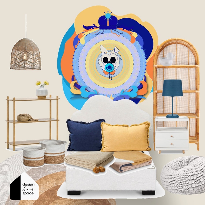 School girl's bedroom in natural colours with The Yellow Baby Supercat Wallart Mood Board by Gos from Design Home Space on Style Sourcebook