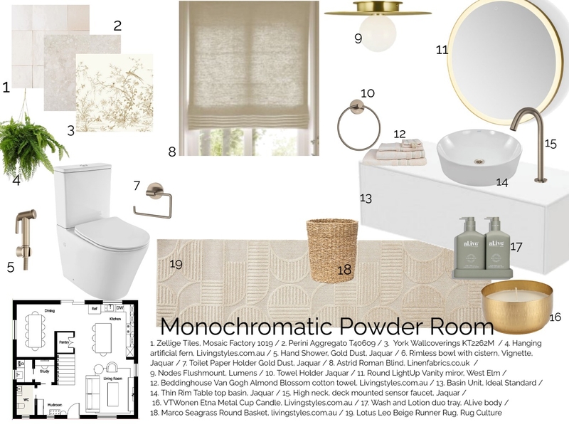 monochromatic powder room Mood Board by BonnDesign on Style Sourcebook