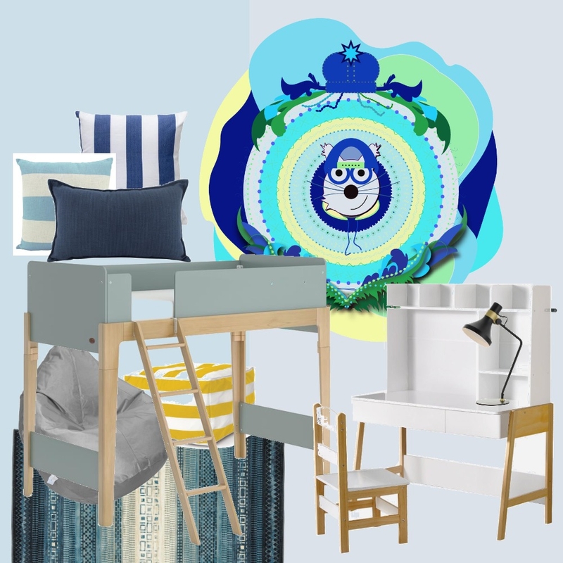 School boy's room with The Blue Boy Supercat Wallart Mood Board by Gos from Design Home Space on Style Sourcebook