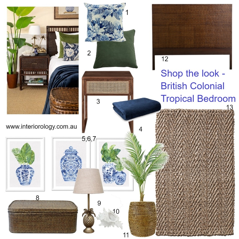 Shop the look - British Colonial Bedroom Updated July 2024 Mood Board by interiorology on Style Sourcebook