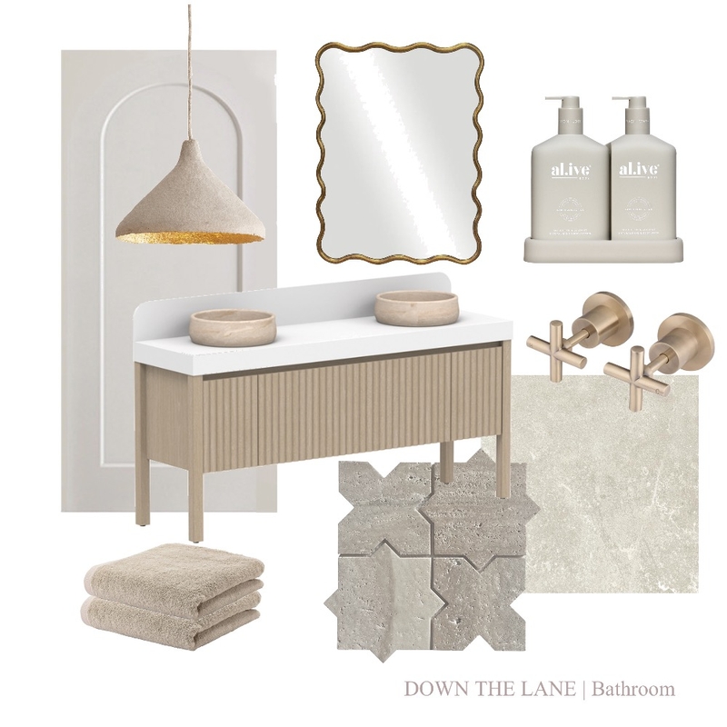 Modern Mediterranean Bathroom Mood Board by DOWN THE LANE by Tina Harris on Style Sourcebook