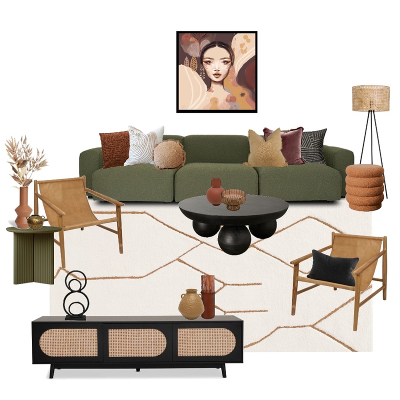 Eclectic Bohemian Living Room Mood Board by Her Decorating Business on Style Sourcebook