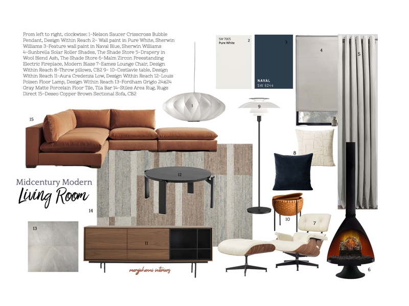 MCM Living Room Mood Board by Mary Johanni on Style Sourcebook