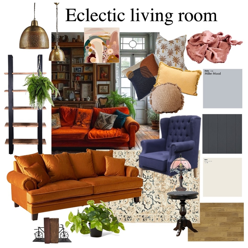 Eclectic Living Room Mood Board by Ladybird Maldon Design on Style Sourcebook