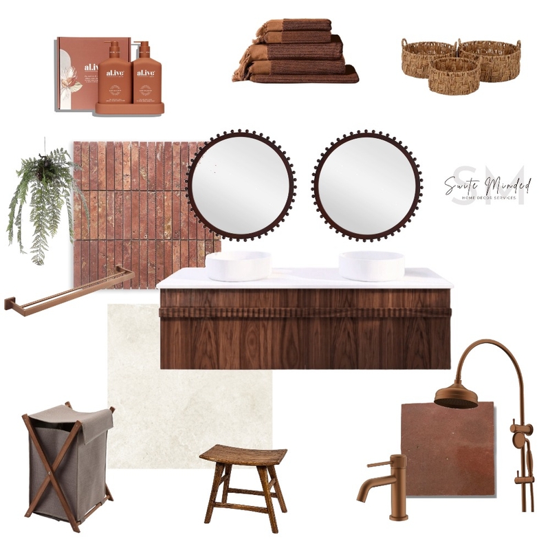 Warm red and walnut tones bathroom Mood Board by Suite.Minded on Style Sourcebook