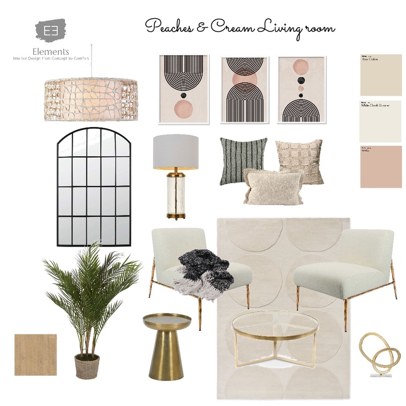 Peaches and cream living room Mood Board by Elements Interior Design Studio on Style Sourcebook