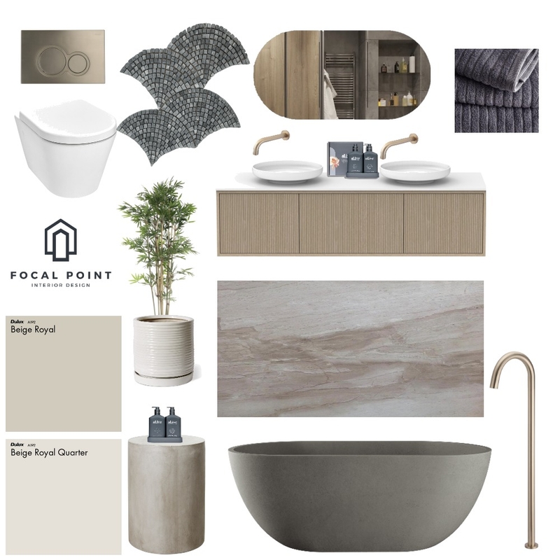 Calming Grey Beige Bathroom Mood Board by Focal Point Interior on Style Sourcebook