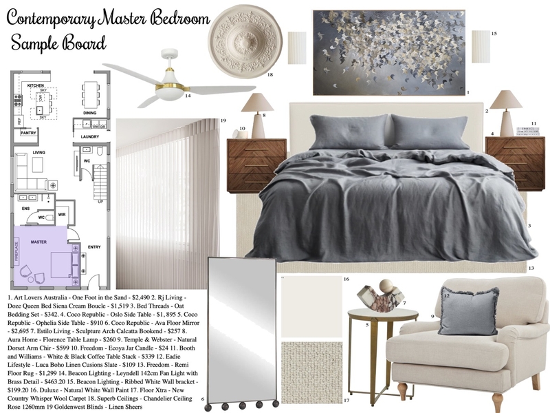Master Bedroom Interior Design Mood Board by Nicole Williams