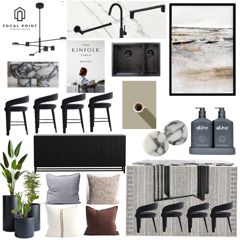 Modern Luxe Mood Board: Black, Chocolate, Plum & Viola Marble Accents Mood Board by Focal Point Interior Design on Style Sourcebook